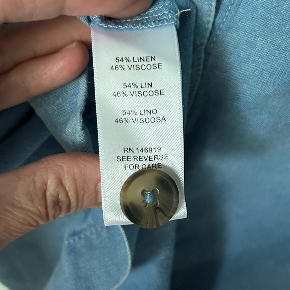 Casa Cabana Linen Blend Button Up Sleeveless Blue Tank Top Size Large NWT - Picture 2 of 8